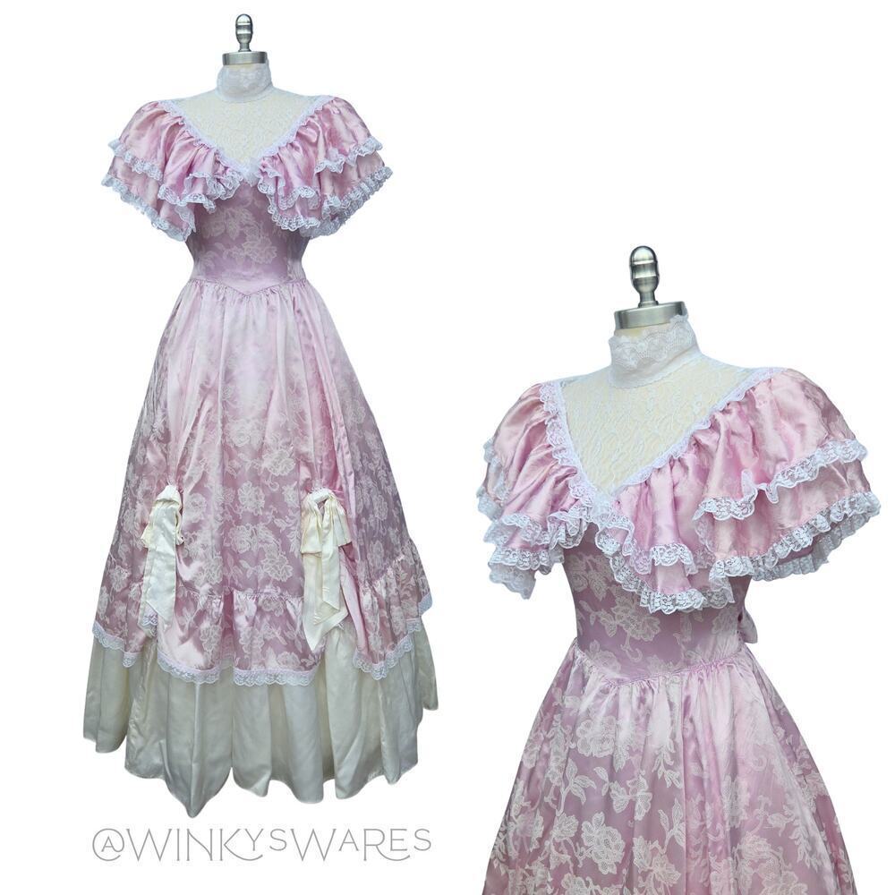 Gunne Sax Vintage 80s Purple Princess Dress Size S 9 Lace Southern Belle